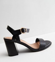 New Look Wide Fit Black Leather-Look 2 Part Block Heel Sandals